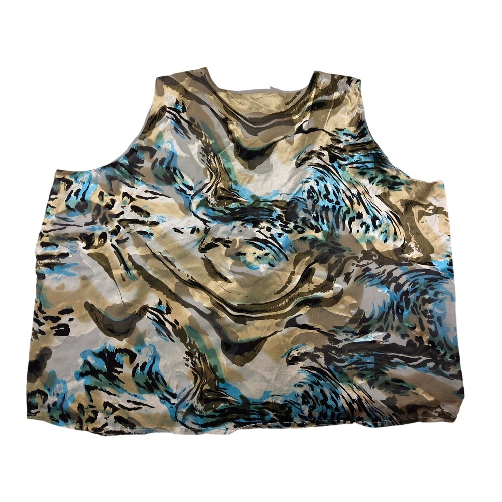 Women Plus Size silky rayon sleeveless Dress Blouse blue gold black  3X 4X EUC
